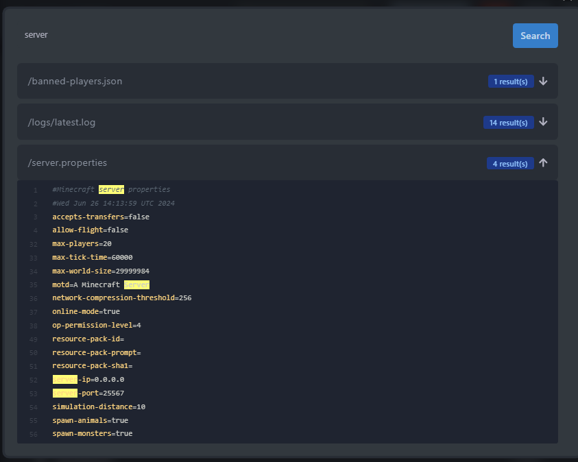 This image shows the interface the smart file search.